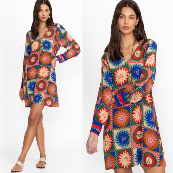 Johnny Was Dresses & Skirts - NWT Johnny Was Silk Sun Print V Neck Swing Dress